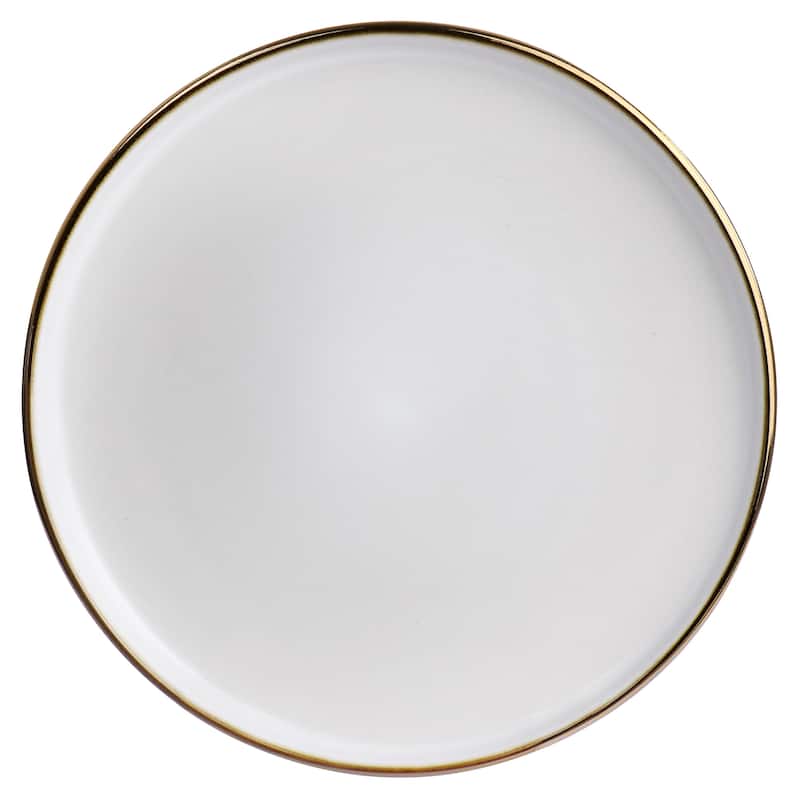 Elama Arthur 6 Piece Stoneware Salad Plate Set in Matte White with Gold Rim - 8 Inches