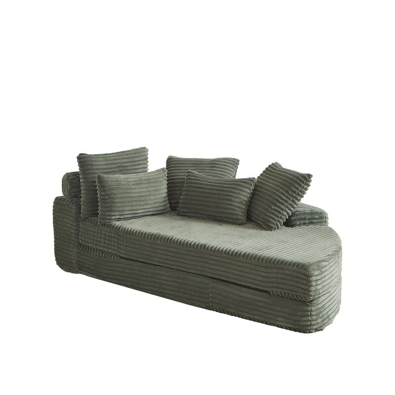78.5-Inch Corduroy Semi-Circular 2-in-1 Sofa Bed,Designer Recliner with Pillow