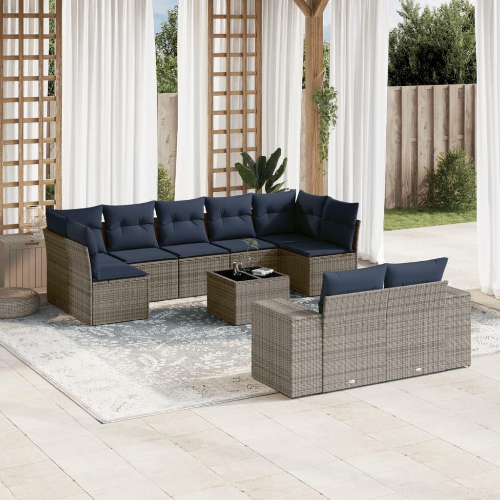 vidaXL 9/10 Piece Patio Sofa Set with Cushions Black/Brown/Gray Poly Rattan - 24.4 x 24.4 x 27.2