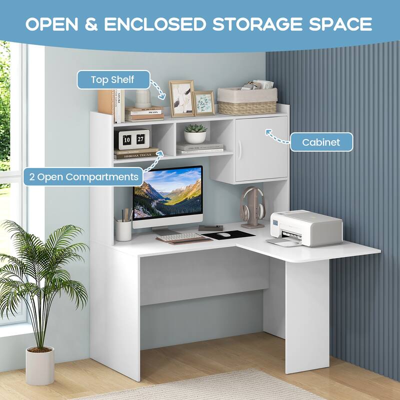Gymax L-Shaped Desk w/ Open Storage Hutch Corner Computer Desk w/