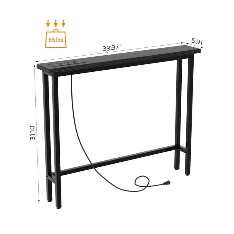 VINGLI 1-Piece Melamine + Iron Hall Table with Power Strip
