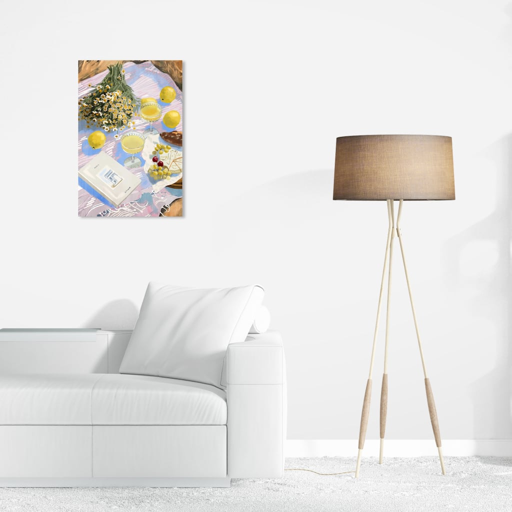Wynwood Studio Fashion and Glam Enjoying Paris Together Yellow and Light Yellow Farmhouse Wall Art Canvas Print