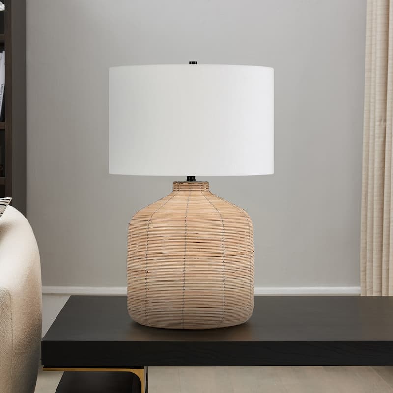 Jolina 27" Tall Oversized/Rattan Table Lamp with Fabric Shade
