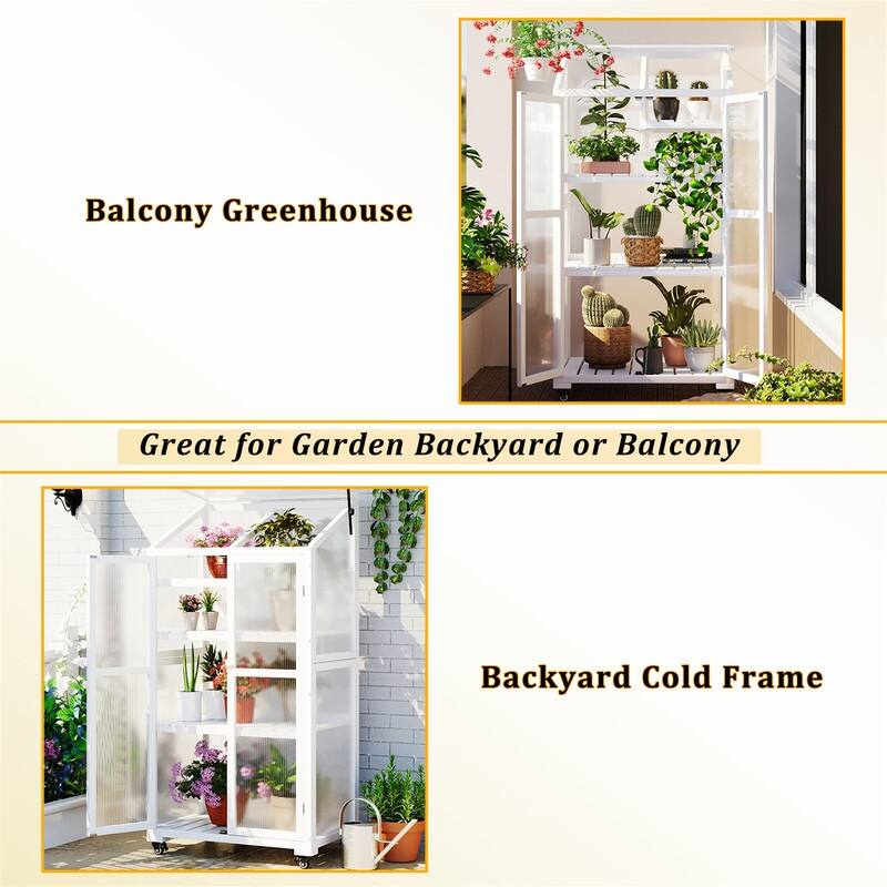 62inch Height Wood Large Greenhouse Balcony Portable Cold Frame with Wheels and Adjustable Shelves