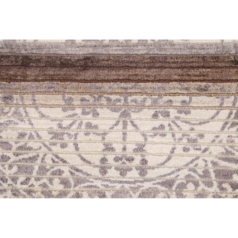 Beige Striped Abstract Accent Rug Handmade Oriental Wool Carpet - 2'9"x 5'0"
