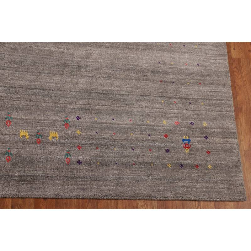 Earth Tone Striped Gabbeh Indian Area Rug Silk Carpet - 8'3" X 9'9"