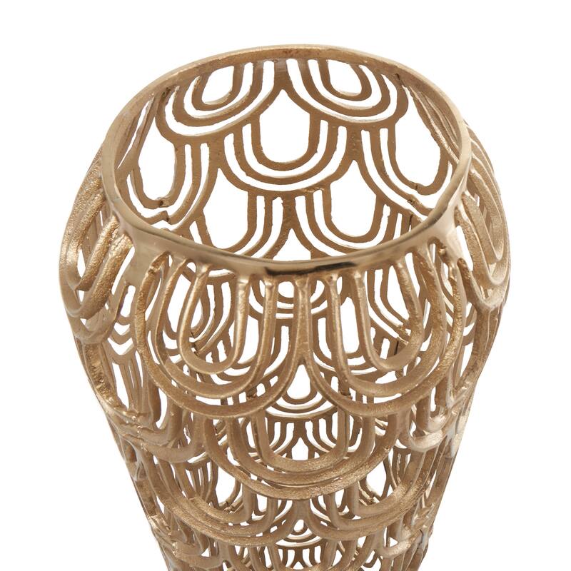 Gold Aluminum Metal Art Deco Inspired Arched Geometric Vase