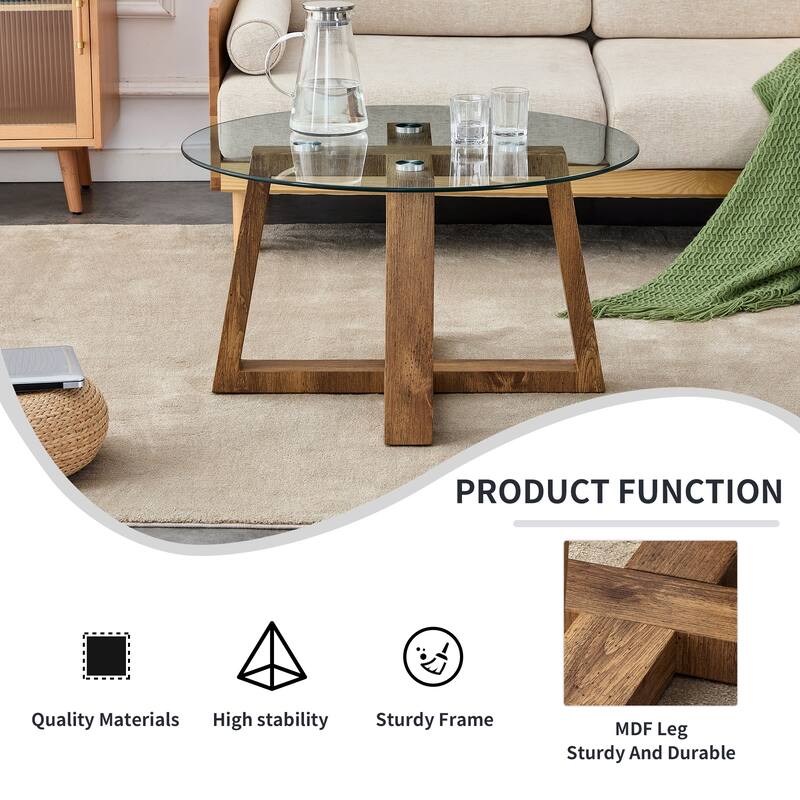 Modern Round Coffee Tables with Tempered Glass Tabletop