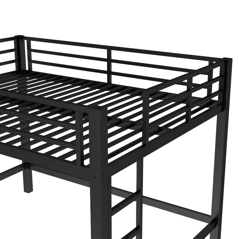 Roomfitters Queen Metal Loft Bed with Dual Ladders, High Sleeper Frame with Under-Bed Space, Black