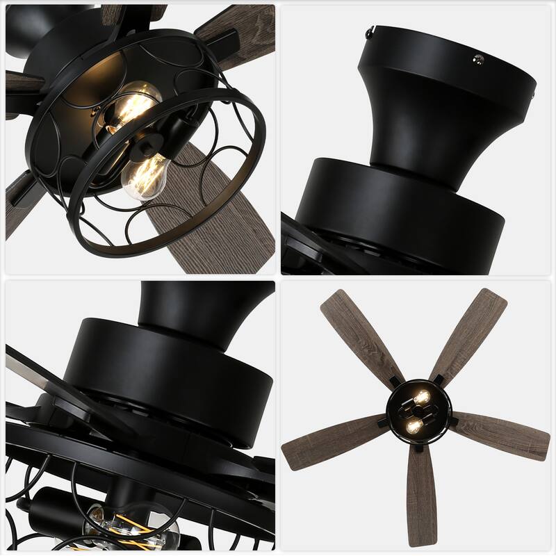 Bella Depot 52" Black Low Profile Ceiling Fan with Light and Remote Control