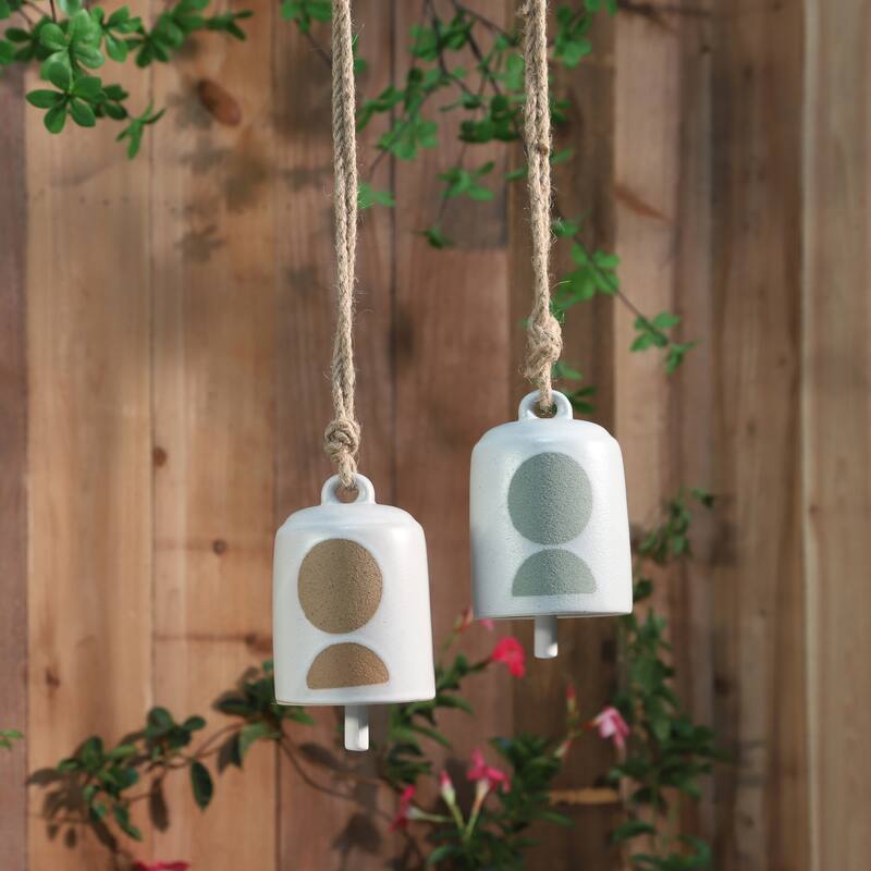 Sagebrook Home Hanging Bell Decorative Wind Chime White and Beige Circle Design Outdoor or Indoor