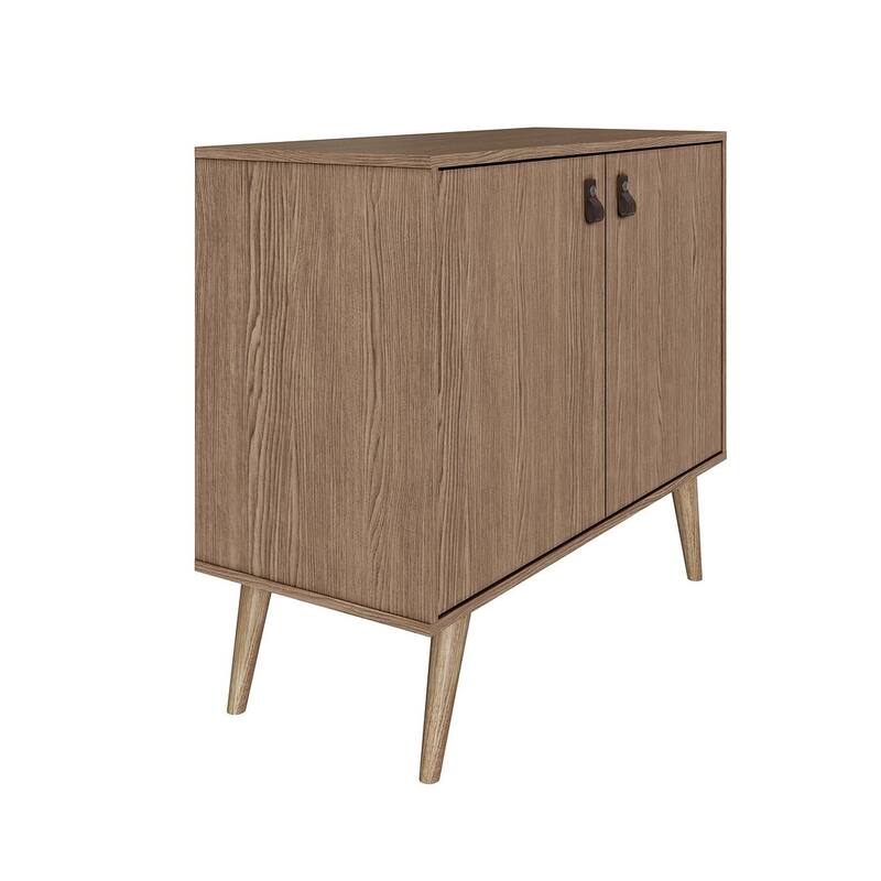 Manhattan Comfort Amber Accent Cabinet with Faux Leather Handles in Blue and Nature
