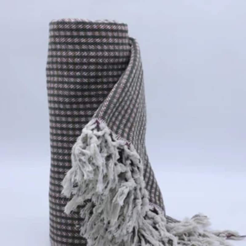 Fabdivine Handmade Check Lines Block-Printed Throw Blanket - Handwoven Cotton with Unique Fringe Knots 90x54