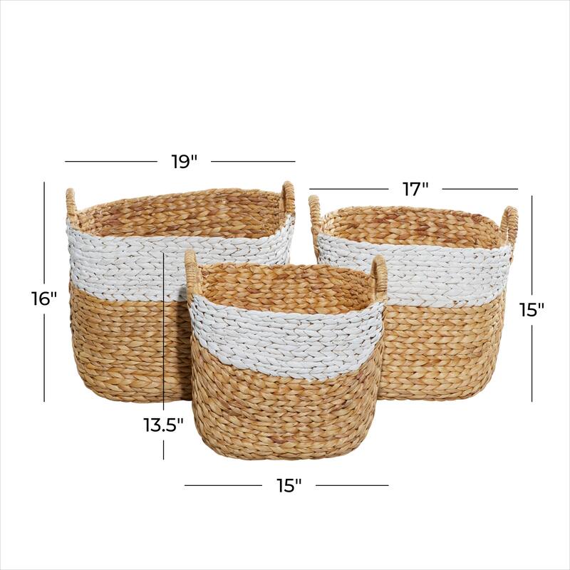 Seagrass Handmade Large Woven Decorative and Functional Storage Basket with Handles - Brown, White, Black