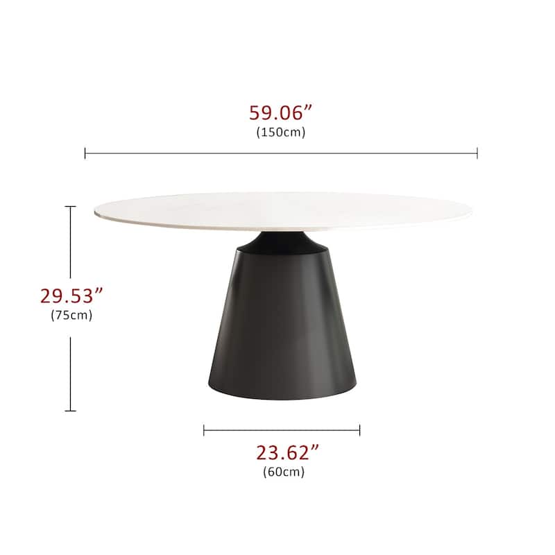 Modern Round Rock Slabs Black Titanium Stainless Steel Pedestal Dining Table - 6 Seats - Blue