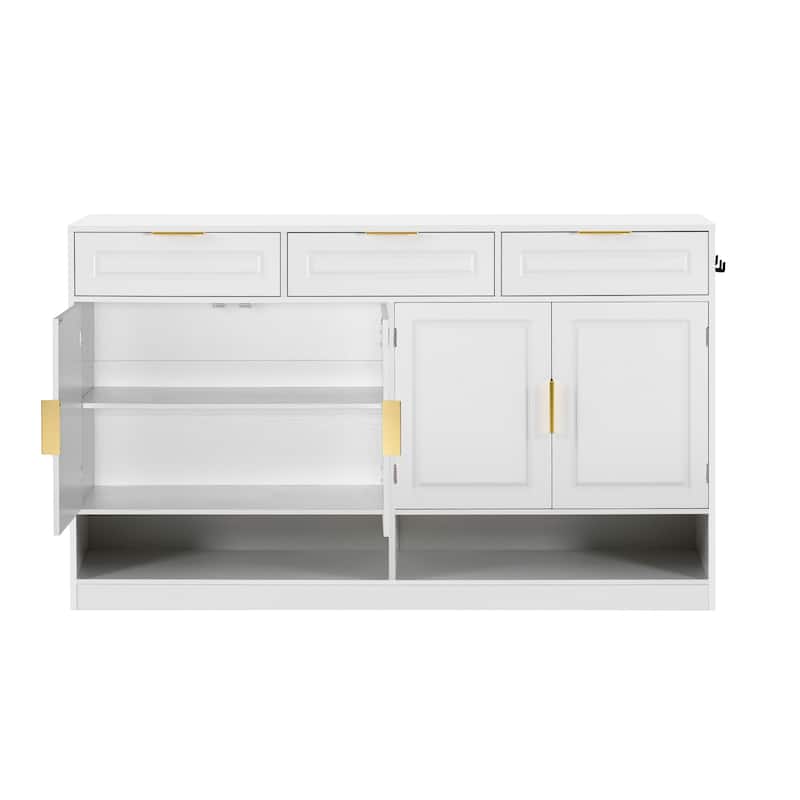 59" Farmhouse Multi-Functional Sideboard Cabinet with 3 Drawers and Adjustable Shelfs
