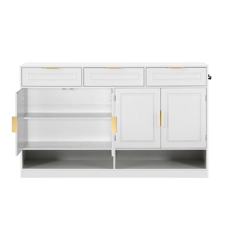 Farmhouse Sideboard with 3 Drawers & 4 Doors, 59.1" Multi-Functional Storage Buffet with Adjustable Shelf