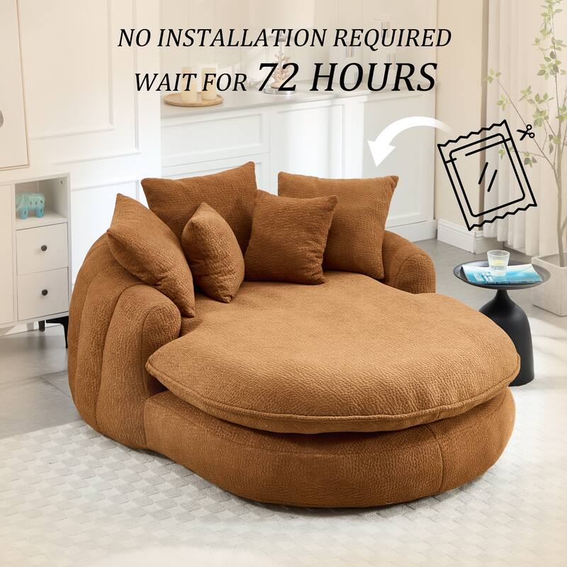 Oversized Oval Upholstered Bean Bag Sofa, Lazy Sofa with 3 Large Pillows and 2 Small Pillows, Wrap Around Backrest