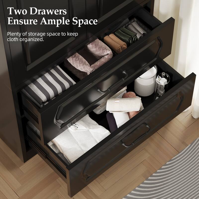 Pocassy 68.9" H Wardrobe Closet with 2 Doors and 2 Drawers