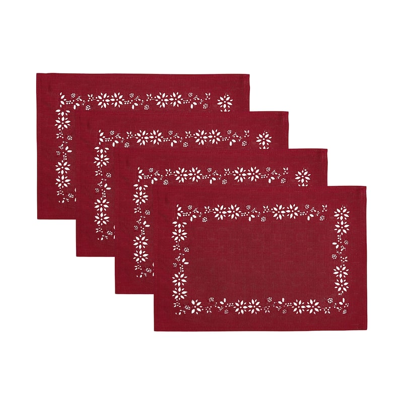 Poinsettia Noel Laser Cut Placemats, Set of 4 - Red