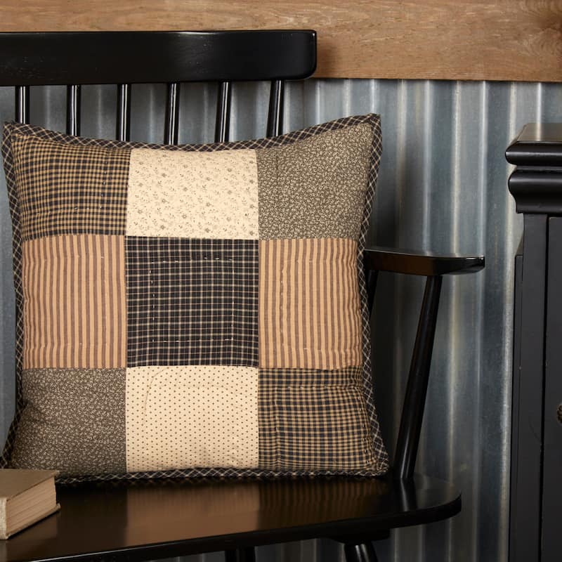 Kettle Grove Quilted Pillow 16x16 - Accent - Pillow 16x16 - Cotton - Country Black/Khaki/Dark Creme