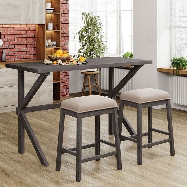 Nestfair Rustic 3-piece Counter Height Wood Dining Table Set with 2
