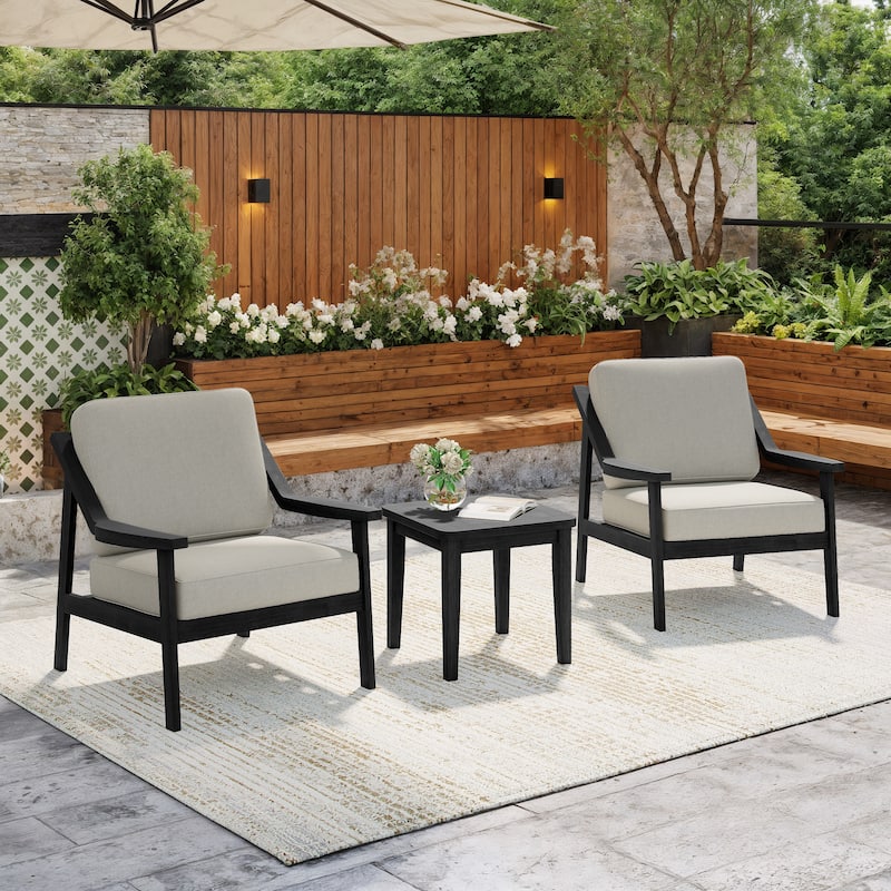 Outdoor Patio Wood Bistro Set/Loveseat Set - Black/Light Camel - 3-piece