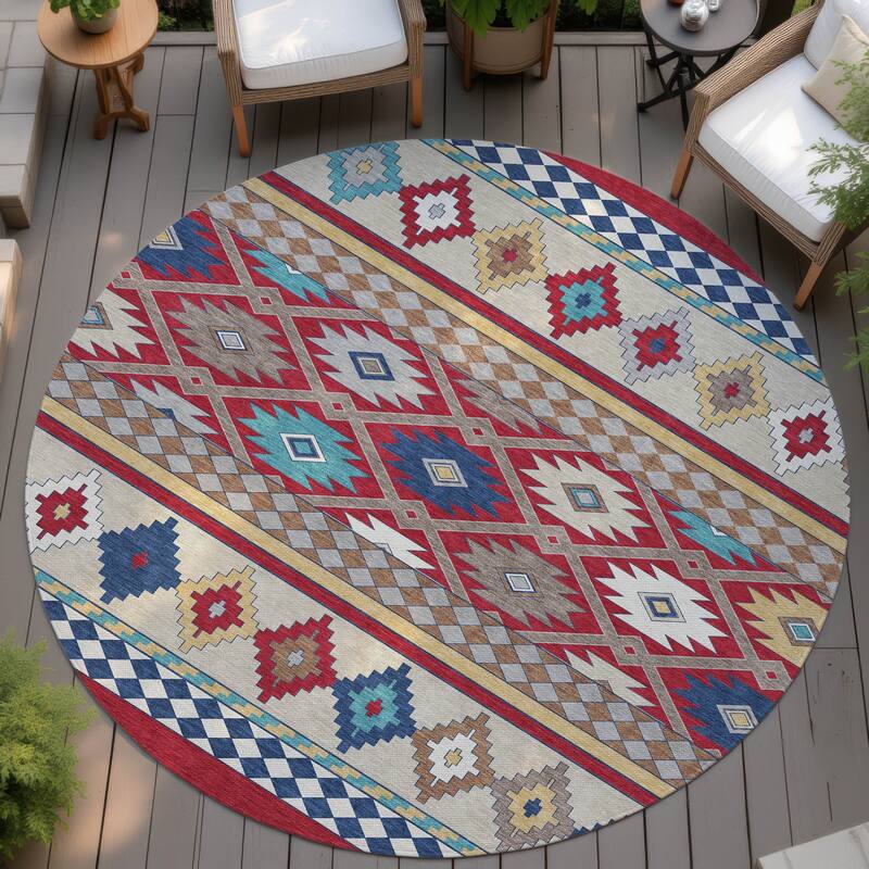 Machine Washable Indoor/ Outdoor Global Clemente Chantille Rug - Red - 8' x 8'