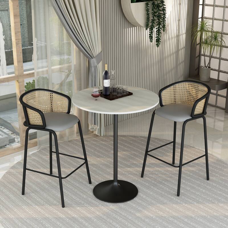 LeisureMod Verve 36" Bar Height Dining Table with MDF Round Top in Black Marbleized