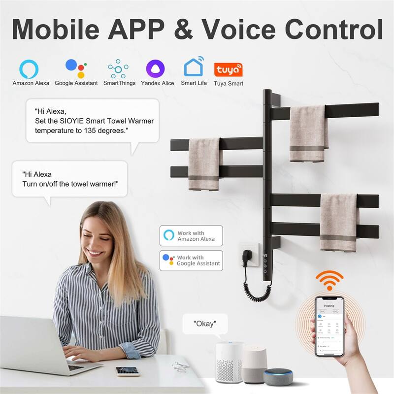 Smart Rotating Heated Towel Rack for Bathroom,Towel Warmer