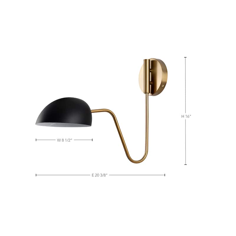 Trilby 1 Light Wall Sconce Matte Black with Burnished Brass
