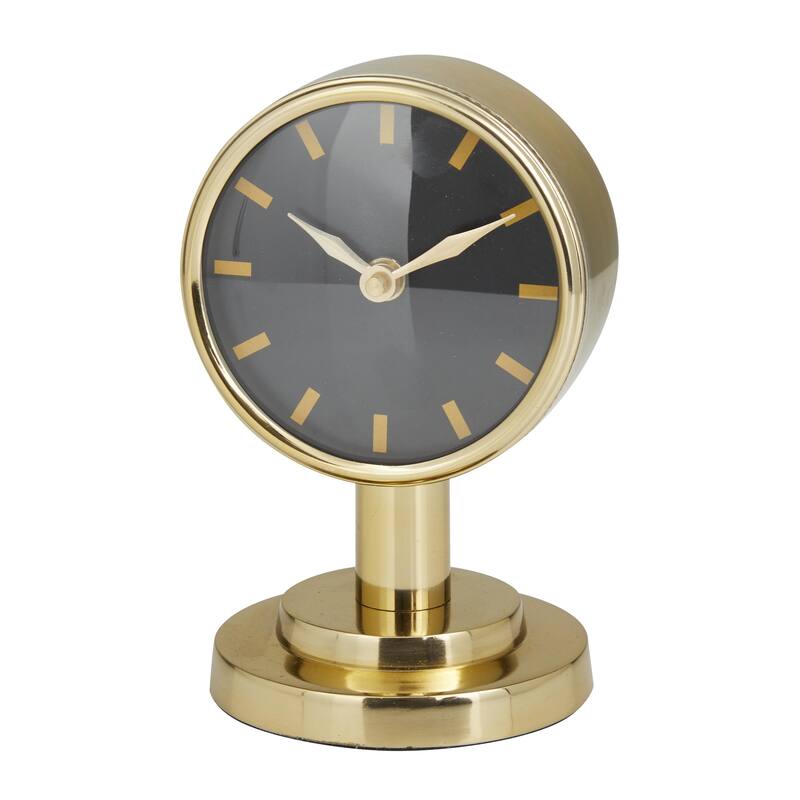Stainless Steel Metal Small Clock with Numberless Black Clockface - Silver or Gold - Roche River Decor - Gold
