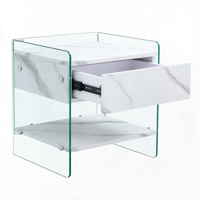 Bedside table with drawers - Transparent/White - 1-drawer