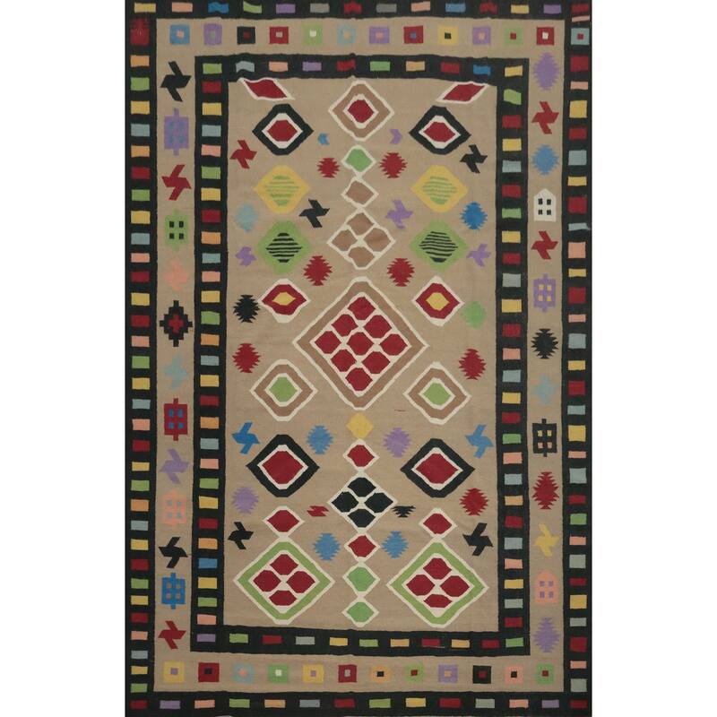 Hand Woven Oriental 100% Wool Carpet Southwestern Modern Brown Kilim Area Rug - 10' 6'' X 8' 6''