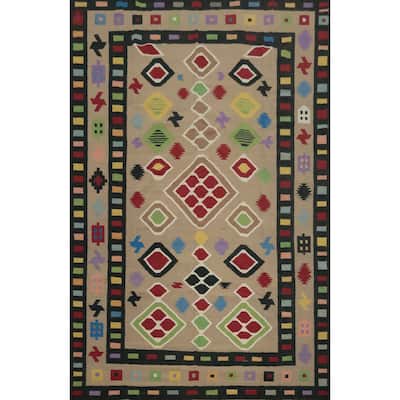 Hand Woven Oriental 100% Wool Carpet Southwestern Modern Brown Kilim Area Rug - 10' 6'' X 8' 6''
