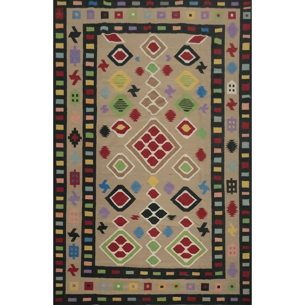 Hand Woven Oriental 100% Wool Carpet Southwestern Modern Brown Kilim Area Rug - 10' 6'' X 8' 6''