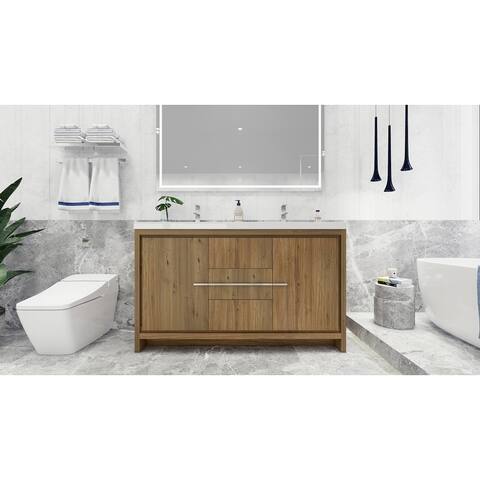 dolce 60 natural oak finish freestanding bath vanity with dual basin reinforced acrylic top