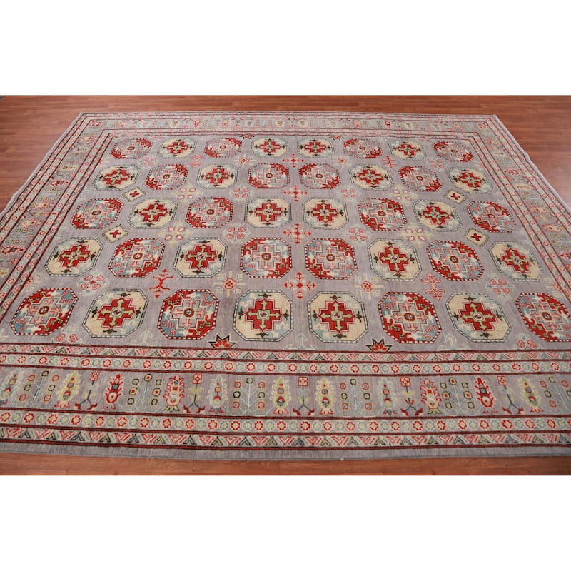 Hand Knotted Oriental 100% Wool Carpet Traditional All-Over Greys & Charcoal Kazak Area Rug - 10' 5'' X 8' 3''