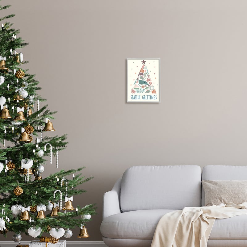 Stupell Seaside Greetings Aquatic Animals Botanicals Christmas Tree Framed Giclee Art Design By Darlene Seale