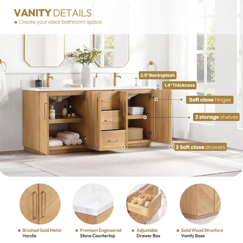 Karachi Bath Vanity with White Grain Stone Top, no Mirror