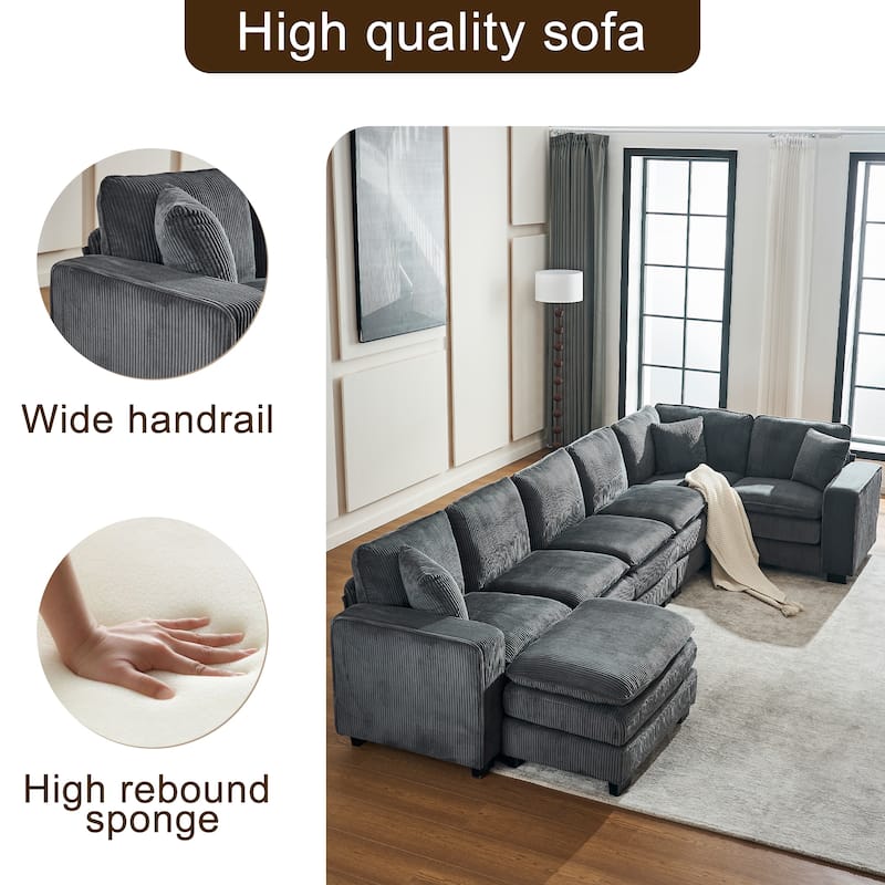 118.1'' Luxurious U-Shaped 6-Seat Sofa with Ottoman