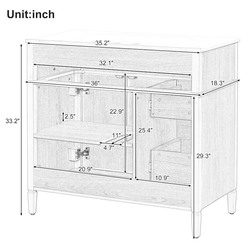 Merax Bathroom Vanity with Ceramic Sink Top & Dual-Size Drawers