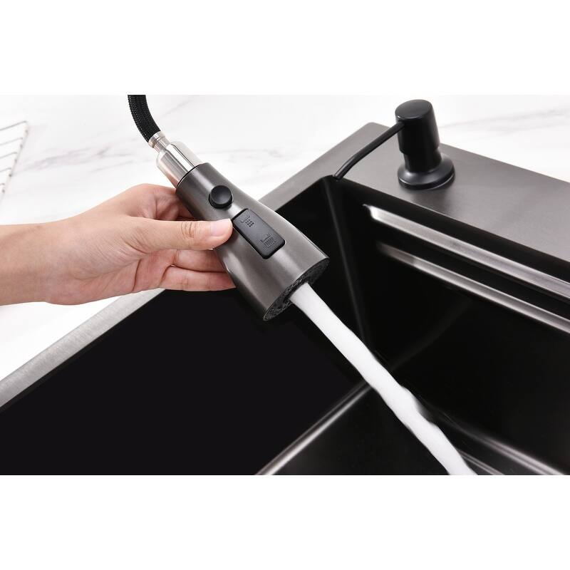 MEDUNJESS Stainless Steel drop in single bowl kitchen sink with Flying-rain Faucet and Cutting Board - 30''