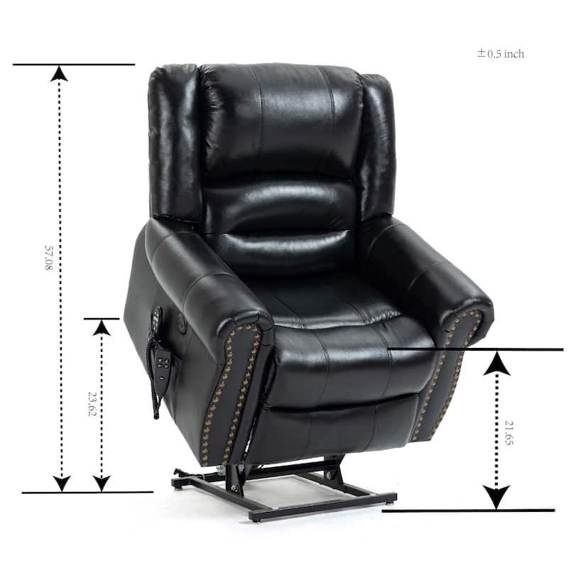 Black Genuine Leather Power Lift Recliner Chair, Dual Motor, Massage