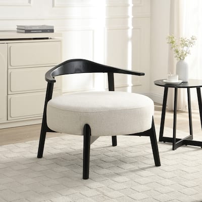 Roomfitters Upholstered Accent Chair, Modern Reading Armchair for Living Room and Bedroom, Beige+Black