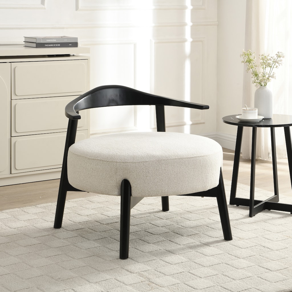 Roomfitters Upholstered Accent Chair, Modern Reading Armchair for Living Room and Bedroom, Beige+Black