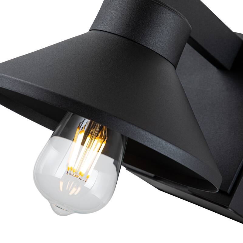 1-Light Matte Black Outdoor Barn Light Built-In GFCI Outlets