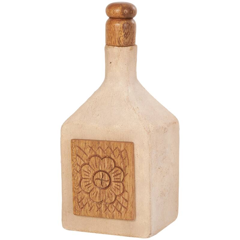 Paper Mache Floral Decorative Jars with Varying Shapes and Carved Wood Etchings - Set of 3 Brown - Roche River Decor