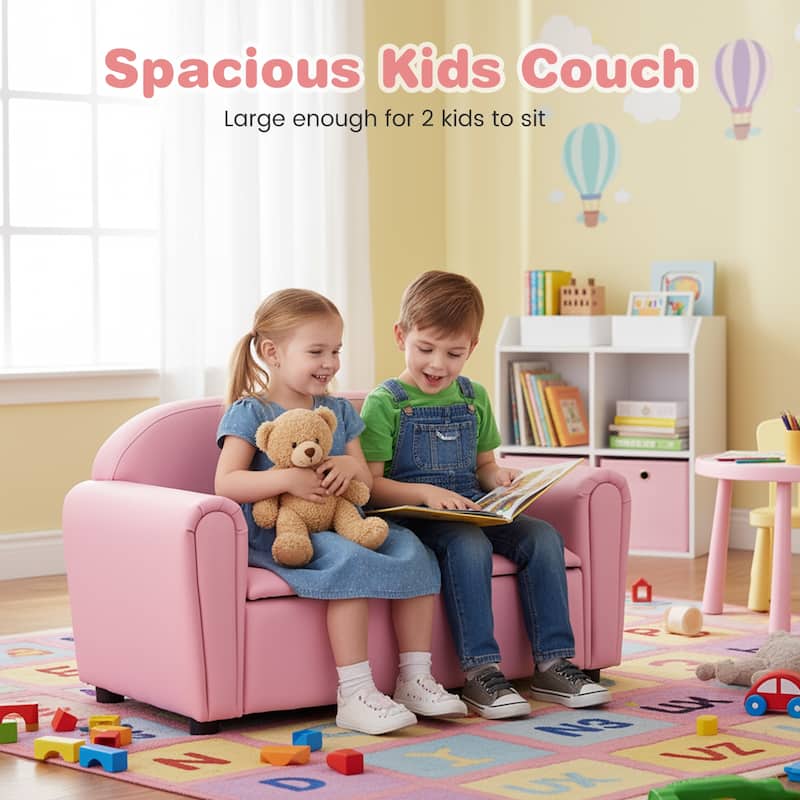 Kid-Sized Lightweight Pink Sofa with Storage Compartment for Playroom or Bedroom - 35" x 16" x 19.5" (L x W x H)