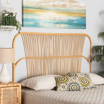 Laina Modern Bohemian Natural Rattan Wall-mountable Headboard-Queen